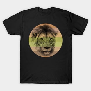 Lion Close-up on Retro-style Sunset in Colors of Africa T-Shirt